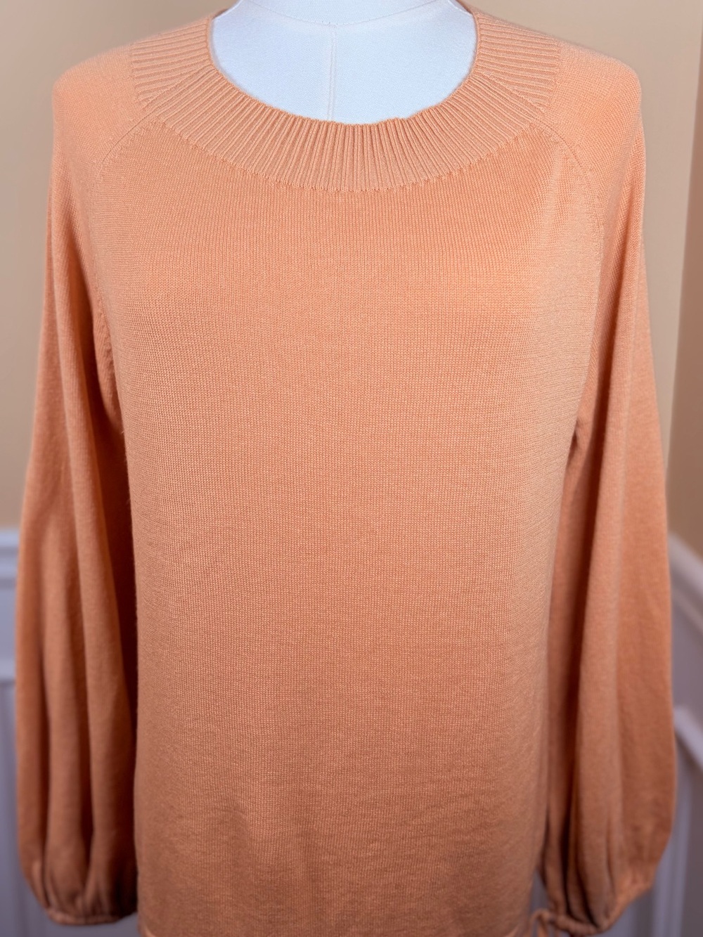🍑 Vince 100% Cashmere Beachy Beige Peach Balloon Sleeve Tie Cuff Sweater XS